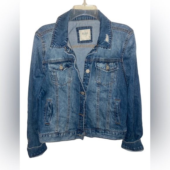 COPY - MUDD Womens distressed jean jacket long sleeve lightweight size L runs s… - Picture 1 of 6